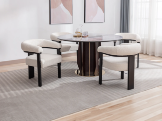 Vente-unique - Stuhl mit Armlehnen 2er-Set - Bouclé-Stoff & Kautschukholz - Weiß & Schwarz - LIVELIA