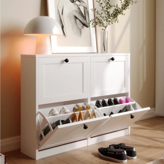 VOWNER Schuhschrank mit 4 Klappen, schmaler, 8 Fächer
