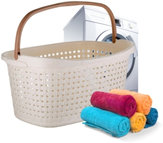 Wäschekorb mit Henkel 40 L Wäschewanne mit Henkel geflochten Wäsche Korb Wäschebox Wanne Wäschesammler Modern Rattan Optik Waschkorb