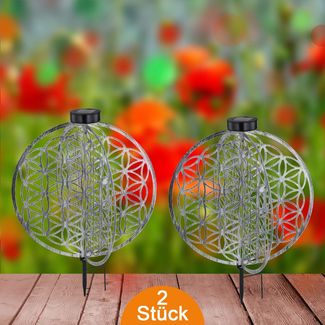 Solarleuchte Garten 2er Set Scheibe Rund Solarlampe Außen Außenleuchte Solar