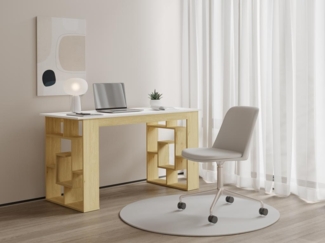 Vente-unique - Schreibtisch mit 10 Regalfächern - Holzfarben & Weiß - JOVISO