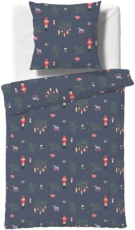 Fleuresse Mako-Satin Bettwäsche 200x200 Nußknacker Pilze Zweige blau 114475-2