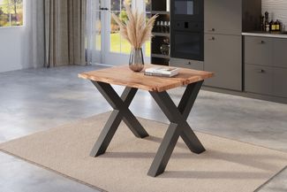 Esstisch Baumkante massiv Akazie natur 120 x 80 schwarz X-Gestell NICK 163999889