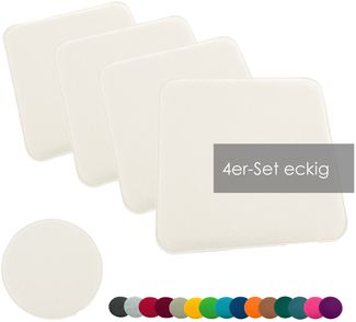 heimtexland ® Sitzkissen Set Filz Stuhlkissen Stuhlauflage Filzkissen Stuhl Polster Kissen Typ631 4er Set 35 x 35 cm Eckig Wollweiß