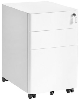 SONGMICS Schubladenschrank, Rollcontainer mit 3 Schubladen, abschließbarer Aktenschrank, vormontiert, Metallschrank, Druckertisch, Büro, Homeoffice, 50 x 39 x 59 cm, mattweiß