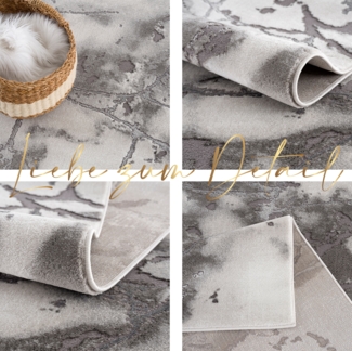 Teppich Läufer fürs Korridor - 80x300cm - Grau - Kurzflor - Abstraktes Design - Weich - Vintage Optik - Zweig Design - Schlafzimmer Flur Dekoration