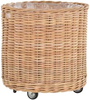 Krines Home Allzweckkorb Pflanzkorb groß Rattan XXL Rollkorb Rattankorb Grau Natur Rund, mit Rollen