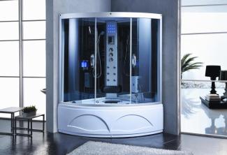 PureHaven 2in1 Dampfdusche und Whirlpool 135x135 cm mit Aluminiumrahmen und komplettem Zubehör inklusive Tropenbrause Sitzfläche Radio Massagefunktion