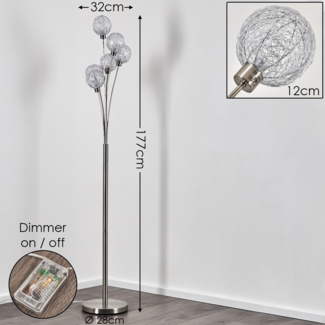 hofstein Stehlampe »Lerici« stufenlos dimmbar, Nickel-matt/Silberfarben, ohne Leuchtmittel, Stehleuchte, mit 6 Drahtkugeln, 6xG9,mit Fußschalter am Kabel