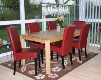 6er-Set Esszimmerstuhl Stuhl Küchenstuhl Novara II, Leder ~ rot, dunkle Beine