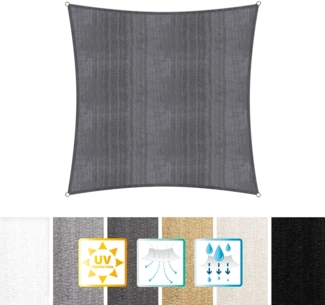 Lumaland Sonnensegel inkl. Befestigungsseile, 100% HDPE mit Stabilisator für UV Schutz, Quadrat 4x4 Meter dunkelgrau