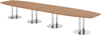 bümö Konferenztisch oval 520x130 cm großer Besprechungstisch in Nussbaum, Besprechungstisch mit Chromsäulen, Meetingtisch für 18 Personen, XXL-Tisch für Besprechungsraum & Meeting, KT52S-N-C