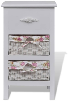 vidaXL Beistellschrank mit 1 Schublade und 2 Körben Weiß Paulowniaholz 241542