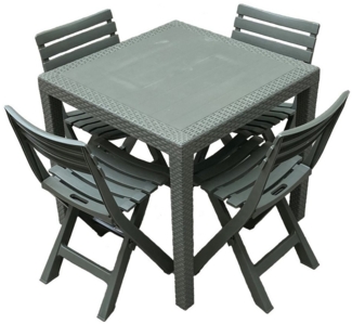Progarden Essgruppe Gartenmöbel Sitzgruppe Balkonmöbel Terrasse Grün, (Set, 5-tlg, Tisch + 4 Klappstühle), UV-Beständig, Robust, Wetterfest, Made in Italy, Hochwertig