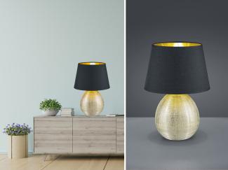 LED Tischleuchte Keramik mit Stoffschirm Schwarz innen Gold, Höhe 35cm