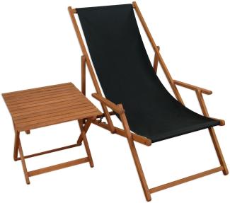 Liegestuhl schwarz Tisch Deckchair Buche Gartenstuhl Sonnenliege Relaxliege Strandliege 10-305T