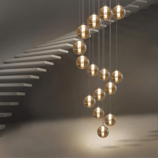 ZMH Pendelleuchte LED Höhenverstellbar Kronleuchter Glas Wohnzimmerlampe, LED wechselbar, Warmweiß, 15 Flammig