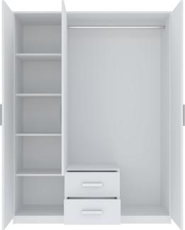 Oggi Saravena Dreitüriger Kleiderschrank Spiegel 2 Schubladen 6 Einlegeböden Breite 150 cm Höhe 200 cm Modernes Design aus Schichtstoffplatte für Wohnzimmer Schlafzimmer Arbeitszimmer Weiß