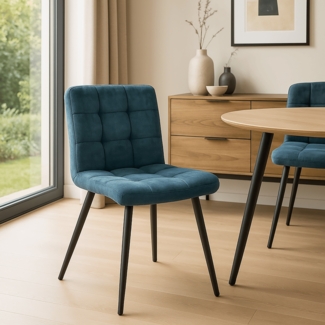 LC Home »moderner« Esszimmerstuhl Samt blau 47 x 58,5 x 82,5 cm Polsterstuhl