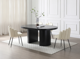 Vente-unique - Stuhl 2er-Set - Bouclé-Stoff & schwarzes Metall - Cremefarben - ALTINAM von Pascal MORABITO