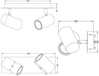 TRIO Leuchten LED Deckenstrahler, Dimmfunktion, LED wechselbar, Warmweiß, Decken-lampe innen Treppenhaus Lichtspots 2 flammig Silber Breite 30cm