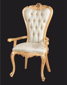 Casa Padrino Luxus Barock Esszimmer Stuhl mit Armlehnen Grün / Gold - Barock Möbel