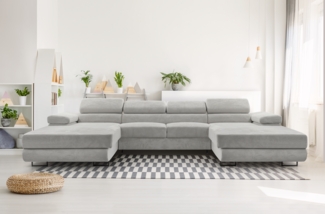 AX LIVING Hellgrau Sofa U Form mit Schlaffunktion – Arborio U 352 cm