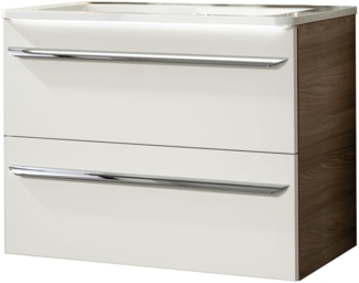 Fackelmann LUXOR Badmöbel Waschtisch 80 cm, Braun/Weiß, Gussmarmor