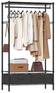 Songmics Kleiderständer offener Kleiderschrank, (Garderobenständer mit 2 Schubladen mit Kleiderstange), Garderobe mit Gitterablagen, freistehend, schwarz