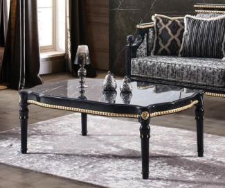 Casa Padrino Luxus Barock Couchtisch Schwarz / Gold 115 x 75 x H. 45 cm - Rechteckiger Wohnzimmertisch mit Glasplatte in Marmoroptik - Edle Wohnzimmer Möbel im Barockstil