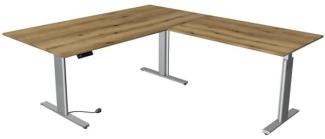 Kerkmann Schreibtisch Sitz-Stehtisch Move 3 silber 200x100 cm mit Anbautisch 120x70 cm ektr. höhenverstellbar asteiche