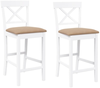 vidaXL Barhocker mit Kissen 2 Stk. Weiß Massivholz Gummibaum 4102554