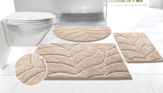 my home Badematte Epense, Badvorleger, Badezimmer Teppich, Duschmatte mit Blattstruktur, Höhe 10 mm, rutschhemmend beschichtet, fußbodenheizungsgeeignet, schnell trocknend, Polyester, halbrund, Badteppich, Uni, Blätter, Hoch-Tief, verschiedene Farben u...