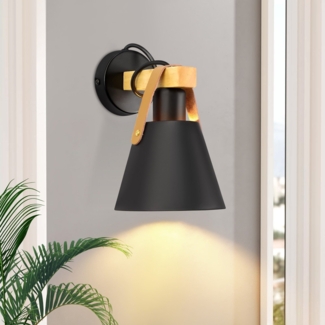 ZMH Vintage Wandleuchte Retro E27 Wandlampe in Schwarz Industrial innen Wandbeleuchtung aus Holz Leder Kunststoff fr Wohnzimmer Schlafzimmer Kche Esszimmer Flur Treppenhaus Cafes (ohne Birne)