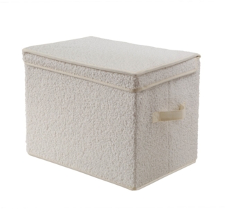 Calicosy Hohe Aufbewahrungsbox mit Deckel aus Bouclé-Stoff in Ecru - H30 cm - Ecru