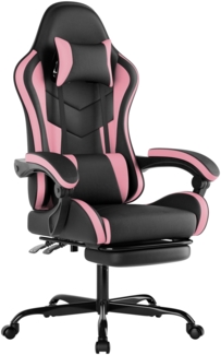 Gaming Chair, Ergonomischer Gaming-Stuhl mit Fußstütze und Lendenwirbelstütze, Kunstleder, Schwarz + Pink