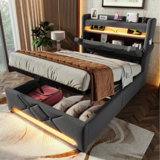 Ulife Polsterbett mit Hydraulisch Stauraum, Stauraum Kopfteil mit USB und Typ C-Port (Ohne Matratze), Struraumbett, Funktionsbett, 360-Surround-LED-Funktion