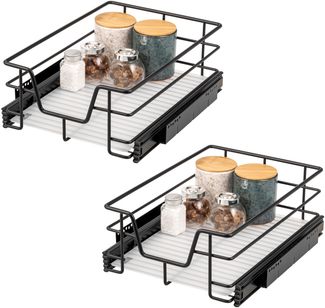 Teleskopschubladen 2er Set - für 40 cm Schrank mit Einlegeboden, aus Metall, (Schwarz)