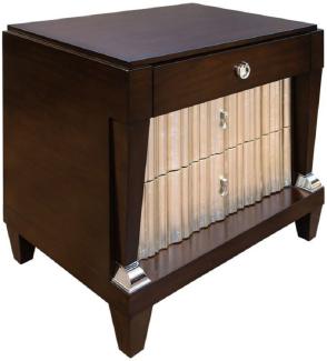 Casa Padrino Neoklassische Luxus Nachtkommode Dunkelbraun / Silber 66,5 x 46,5 x H. 70 cm - Edler Massivholz Nachttisch mit 3 Schubladen - Schlafzimmer Möbel im Neoklassischem Stil