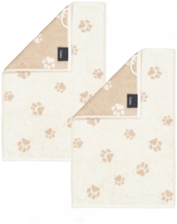 Cawö Handtuch 2 Stück Cawö We love Dogs Gästetücher 6247-33 Pfoten Natur 30x50, Walkfrottier (Spar-Set, 2-St), 100% Baumwolle