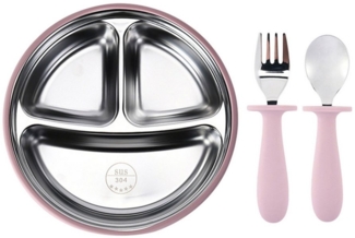 Refttenw Kindergeschirr-Set Baby Teller mit Saugnäpf,Kinderteller set,Mit Gabel und Löffel