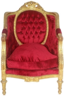 Casa Padrino Sessel Barock Thron Sessel Bordeaux Rot / Gold 70 x 70 x H. 110 cm - Prunkvoller handgefertigter Königssessel - Hochzeitssessel - Barock Möbel