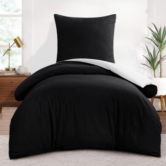 Aisbo Bettwäsche 155x220 Weiß Schwarz Wendebettwäsche 2tlg