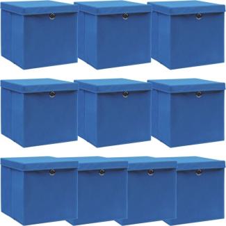 Aufbewahrungsboxen mit Deckel 10 Stk. Blau 32×32×32 cm Stoff