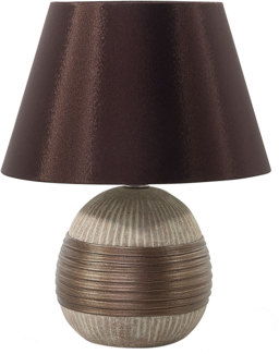 'Sado' Tischlampe Braun Porzellanfuß Stoffschirm langes Kabel mit Schalter Modern Glamourös