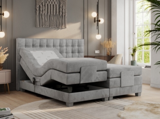 Boxspringbett elektrisch verstellbar, Schlafzimmerbett, Bettkasten - ELEKTRO - 140 x 200 cm - Hellgrau Velvet - H4