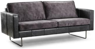 Casa Padrino Luxus Leder 3er Sofa Vintage Grau 205 x 90 x H. 85 cm - Echtleder Wohnzimmer Sofa - Wohnzimmer Möbel - Luxus Kollektion