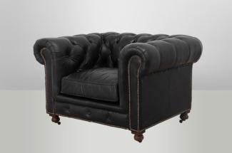 Chesterfield Luxus Echt Leder Sessel Vintage Leder von Casa Padrino Old Saddle Black - Club Sessel