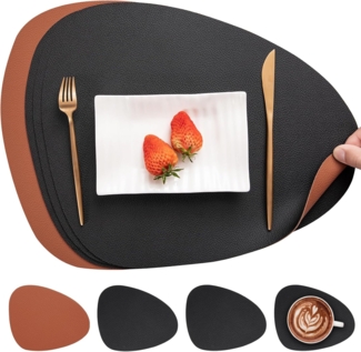 Untersetzer aus Leder und Glas, doppelseitig rutschfest, abwaschbar und wasserdicht; Untersetzer aus Kunststoff (schwarz und braun)