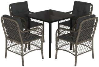 vidaXL 5-tlg. Garten-Essgruppe mit Kissen Grau Poly Rattan 3212132